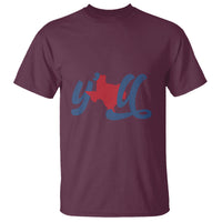 Maroon Texas map pride graphic T-shirt with crew neck and short sleeves