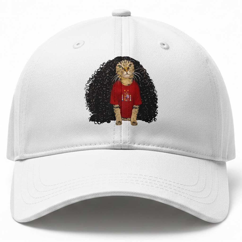 Funny Long Curly Hair Wig Soccer Cat Graphic Baseball Cap Spain Espana Sports Fans Meme Spanish Pride