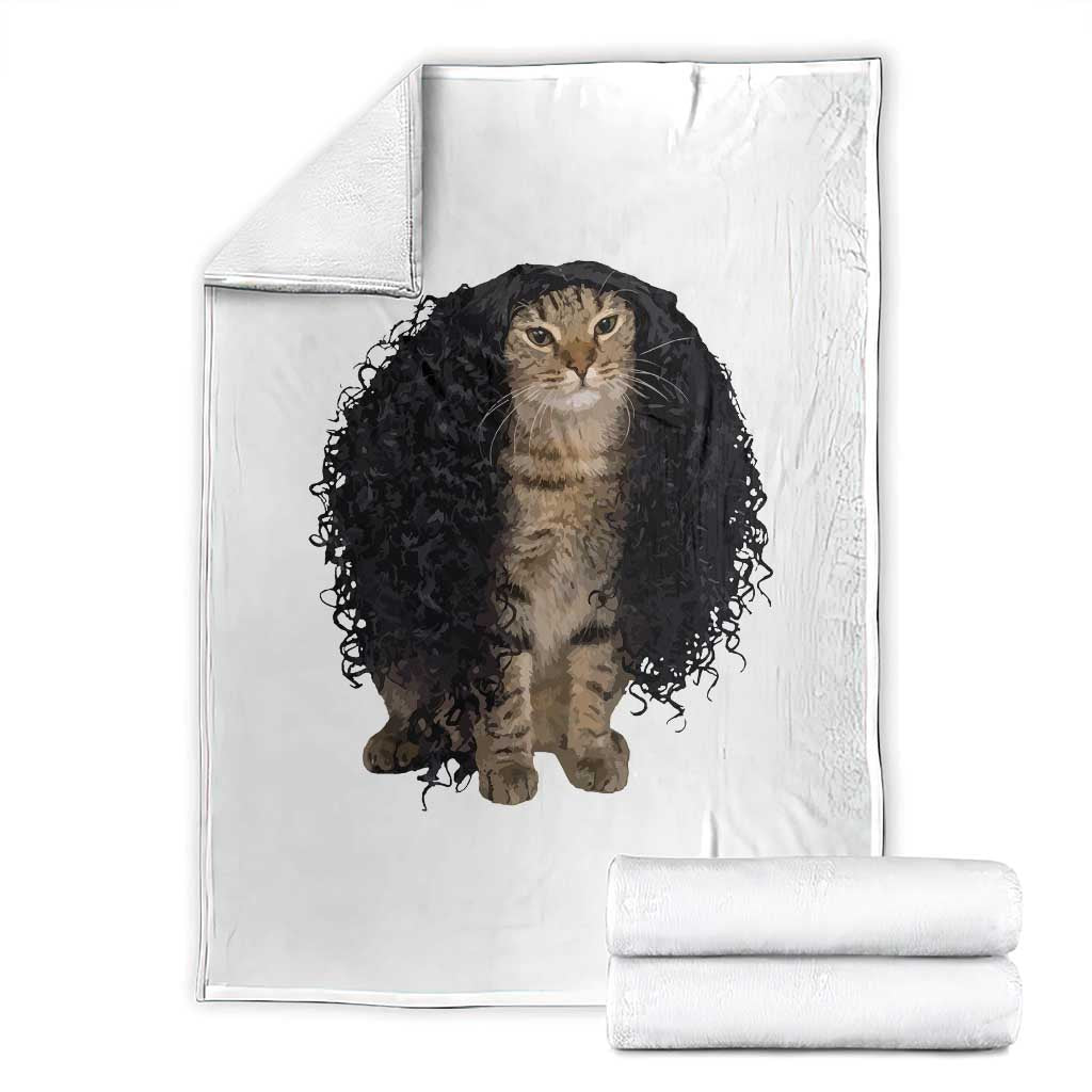 Funny Long Curly Hair Wig Cat Soccer Fans Throw Blanket Football Meme Sports Humor