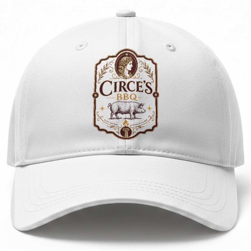 Circes BBQ Funny Greek Mythology Dark Humor Baseball Cap Slow Smoked Legendary Flavor Odysseus Pigs Odyssey Parody