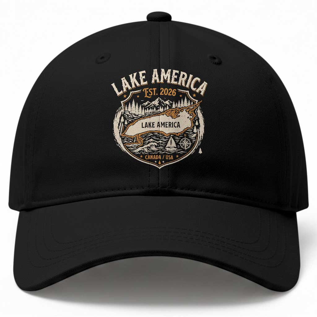 Lake America Est 2026 Outdoor Crest Graphic Baseball Cap Lake Life Boating Adventure Vacation Souvenir