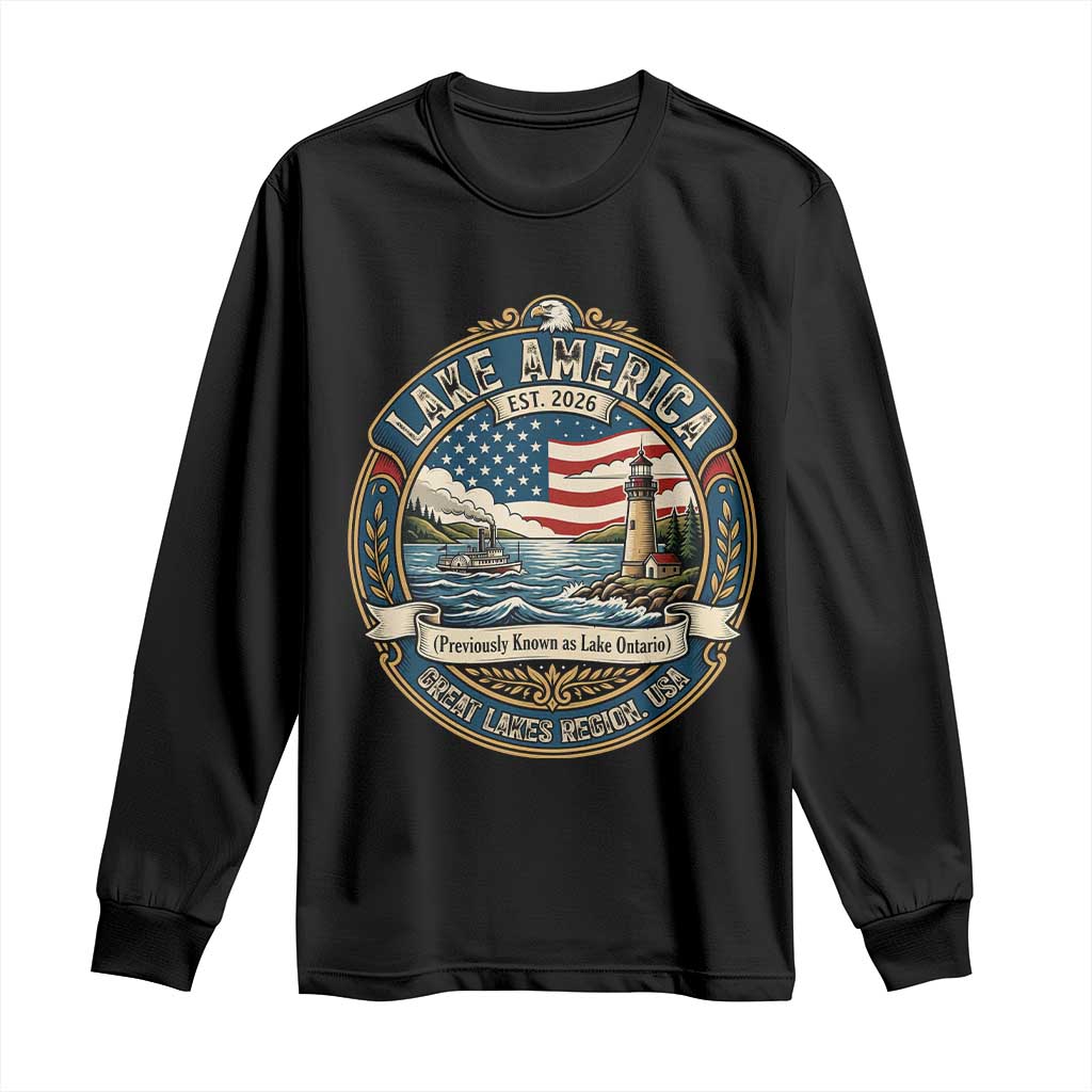 Lake America Est 2026 Vintage Lighthouse and Steamboat Long Sleeve Shirt Patriotic Great Lakes Region Gift