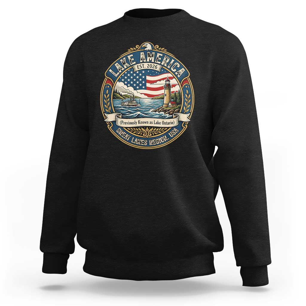 Lake America Est 2026 Vintage Lighthouse and Steamboat Sweatshirt Patriotic Great Lakes Region Gift