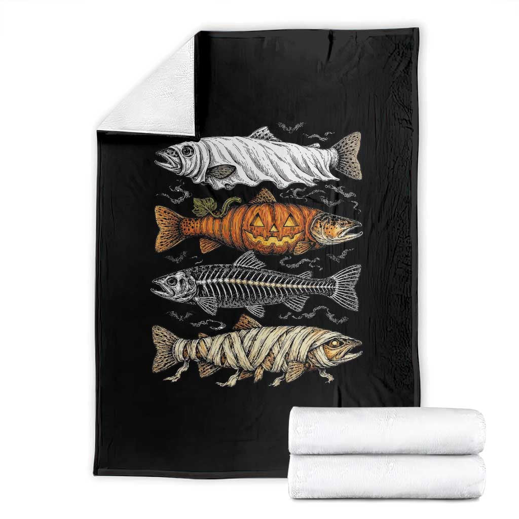 Halloween Spooky Fish Ghost Pumpkin Skeleton Mummy Throw Blanket Vintage Fishing Outdoor