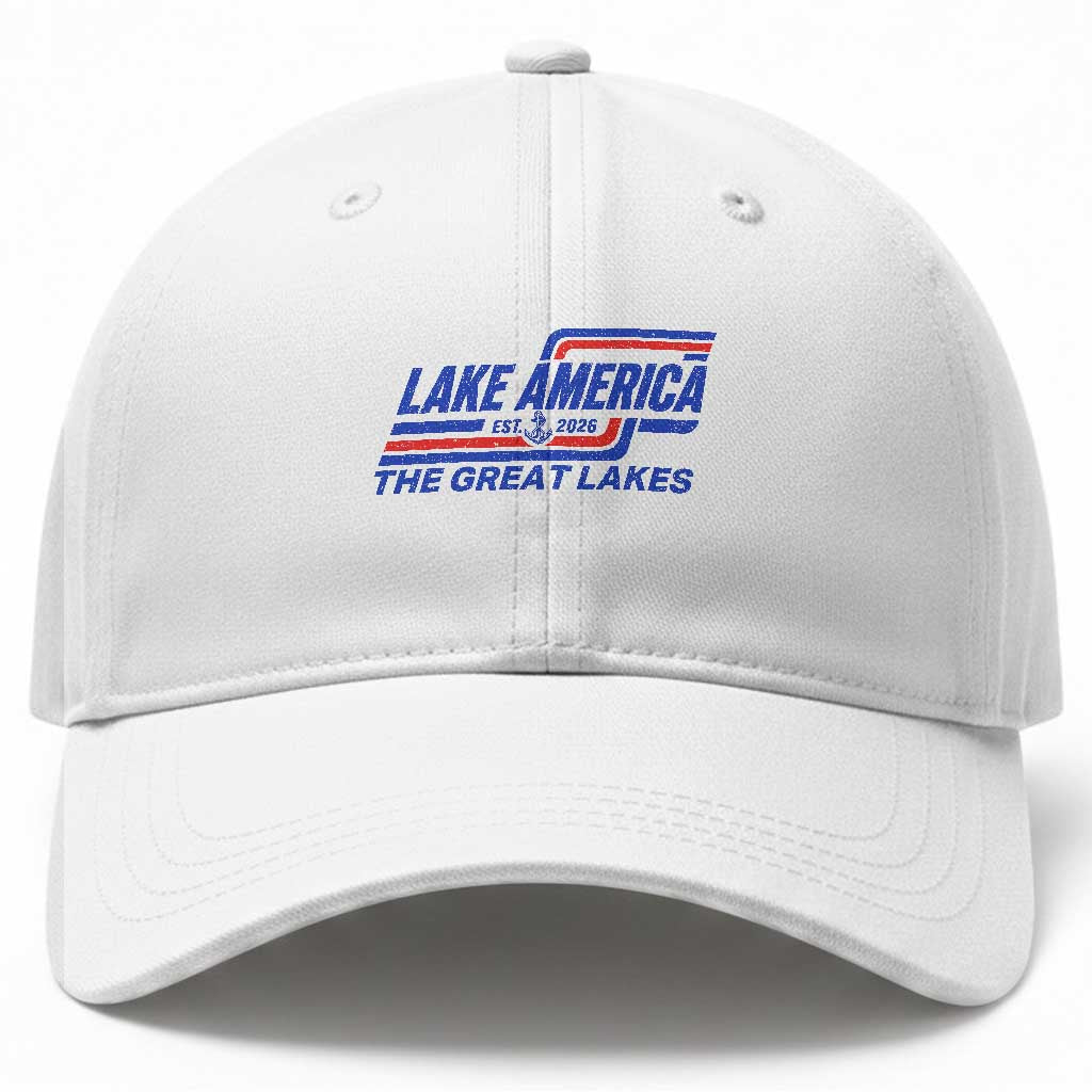 Lake America Est 2026 Retro Racing Stripes Patriotic Baseball Cap Great Lakes Nautical Graphic