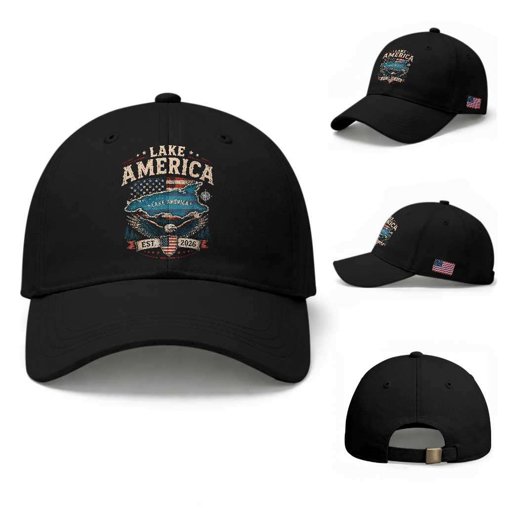 Lake America Est 2026 American Flag Eagle Baseball Cap Map Great Lakes Pride