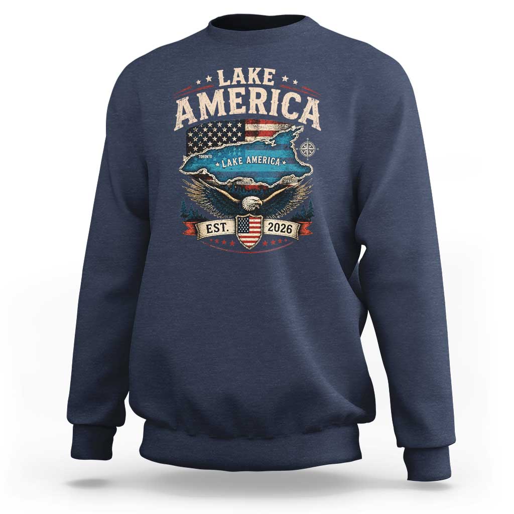 Lake America Est 2026 American Flag Eagle Sweatshirt Map Great Lakes Pride