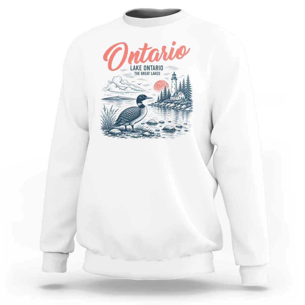 Vintage Lake Ontario Common Loon Bird Graphic Sweatshirt Wildlife Scenic Lighthouse Great Lakes Gift