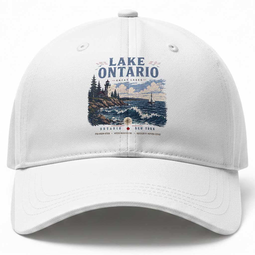Lake Ontario Coastal Lighthouse Graphic Baseball Cap Scenic Great Lakes Sunset Boat Vacation