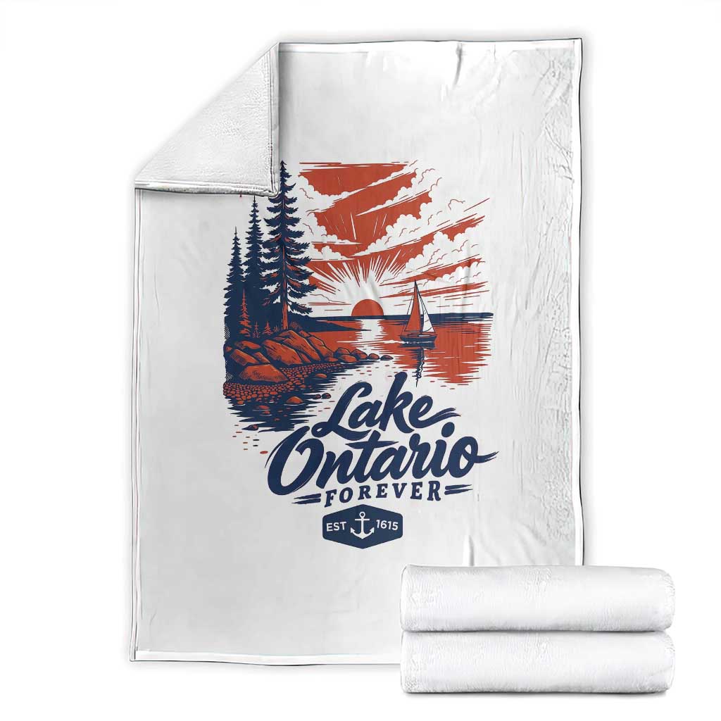 Lake Ontario Forever Est 1615 Vintage Canadian Maple Leaf Throw Blanket Sunset Nautical Great Lakes Gift