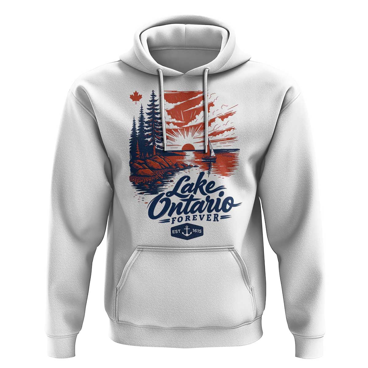 Lake Ontario Forever Est 1615 Vintage Canadian Maple Leaf Hoodie Sunset Nautical Great Lakes Gift