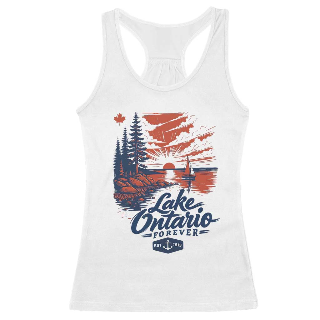 Lake Ontario Forever Est 1615 Vintage Canadian Maple Leaf Racerback Tank Top Sunset Nautical Great Lakes Gift