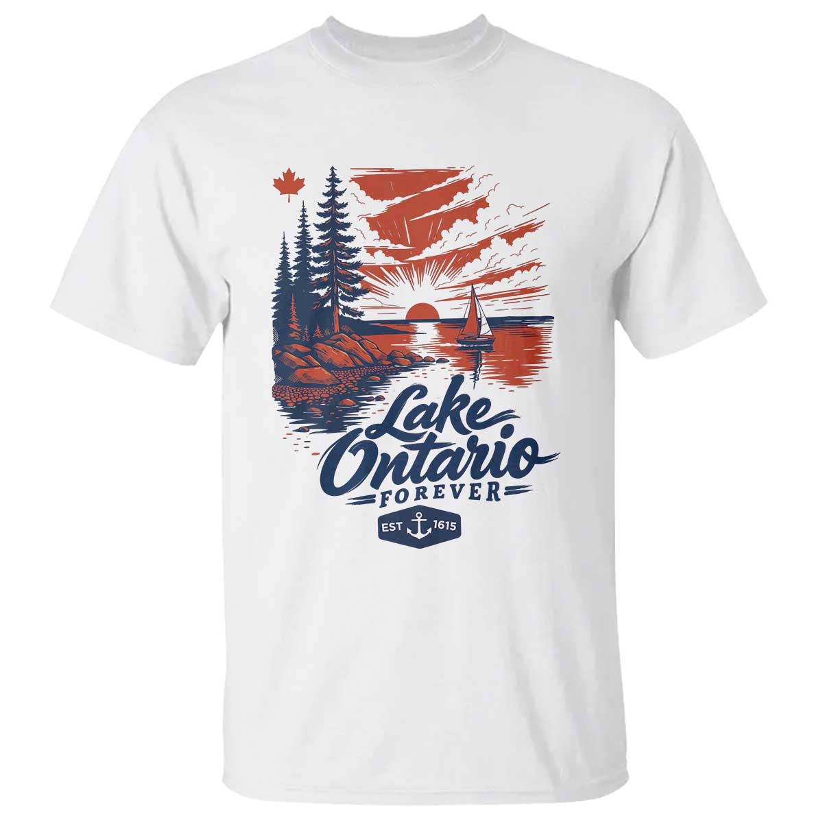 Lake Ontario Forever Est 1615 Vintage Canadian Maple Leaf T Shirt Sunset Nautical Great Lakes Gift