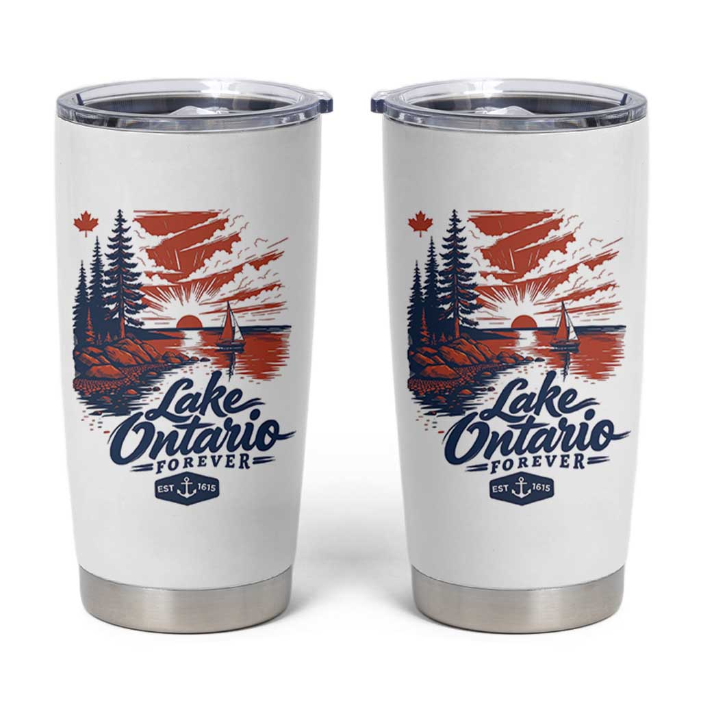 Lake Ontario Forever Est 1615 Vintage Canadian Maple Leaf Tumbler Cup Sunset Nautical Great Lakes Gift