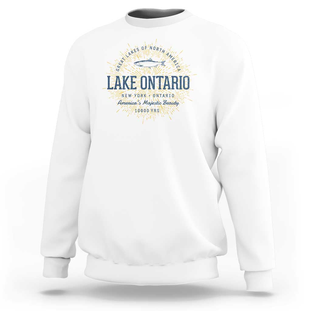 Lake Ontario Vintage Fish Emblem Graphic Sweatshirt Great Lakes Fishing Outdoor Vacation Travel Gift
