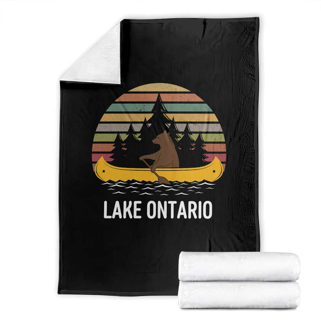 Lake Ontario Paddling Bear Canoe Graphic Throw Blanket Retro Sunset Outdoor Canoe Lake Life Vacation Gift
