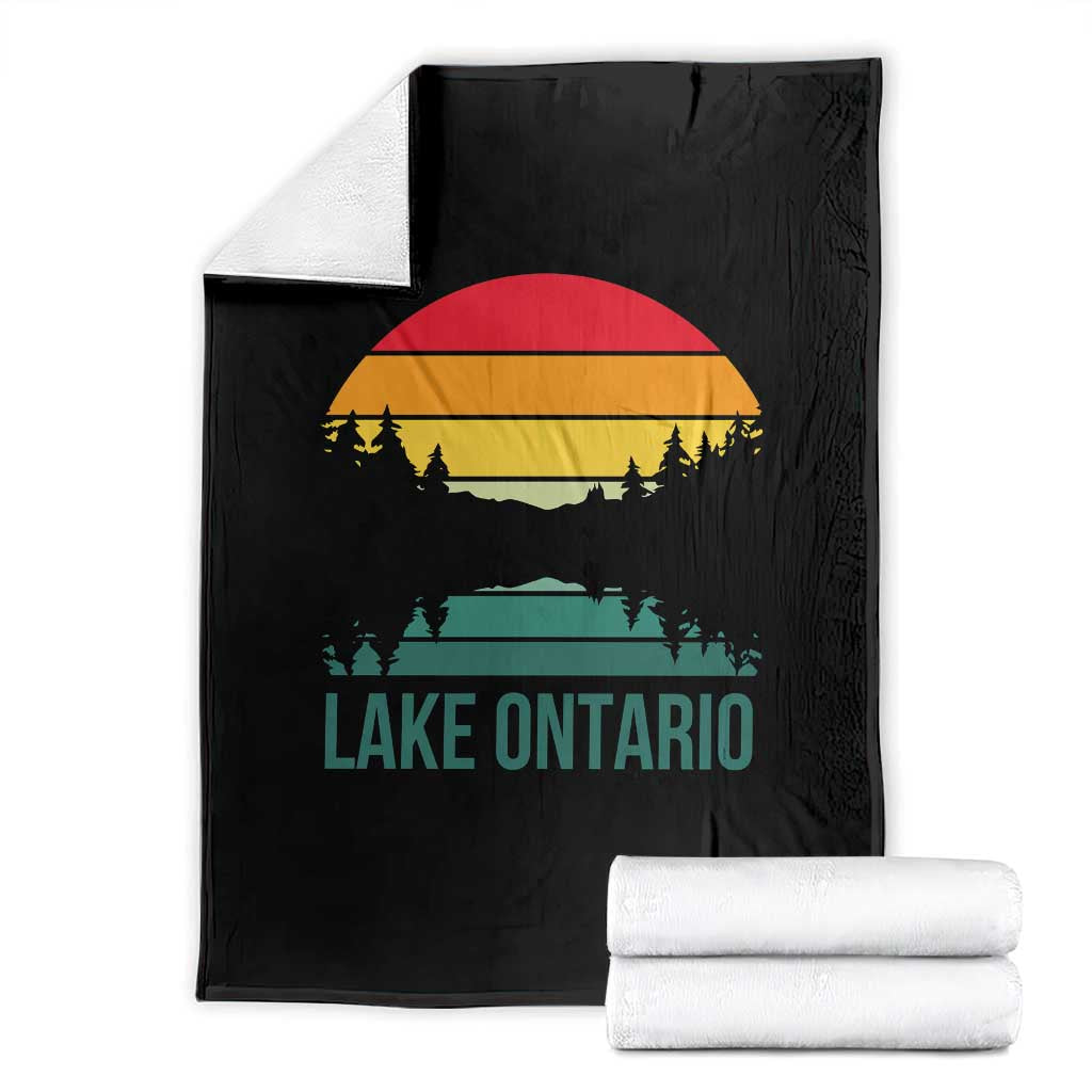 Vintage Lake Ontario Retro Striped Sunset Graphic Throw Blanket Scenic Forest Great Lakes Lake Life Gift