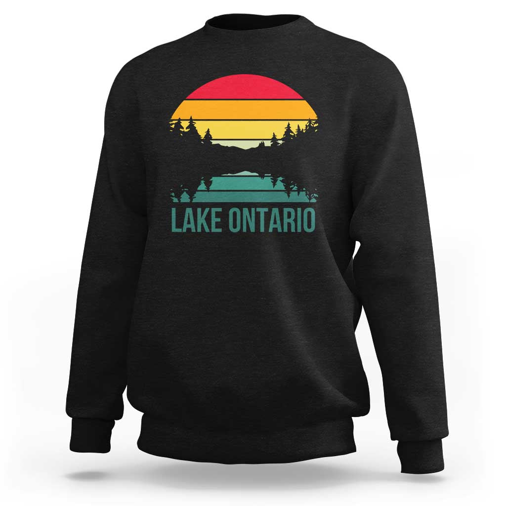 Vintage Lake Ontario Retro Striped Sunset Graphic Sweatshirt Scenic Forest Great Lakes Lake Life Gift