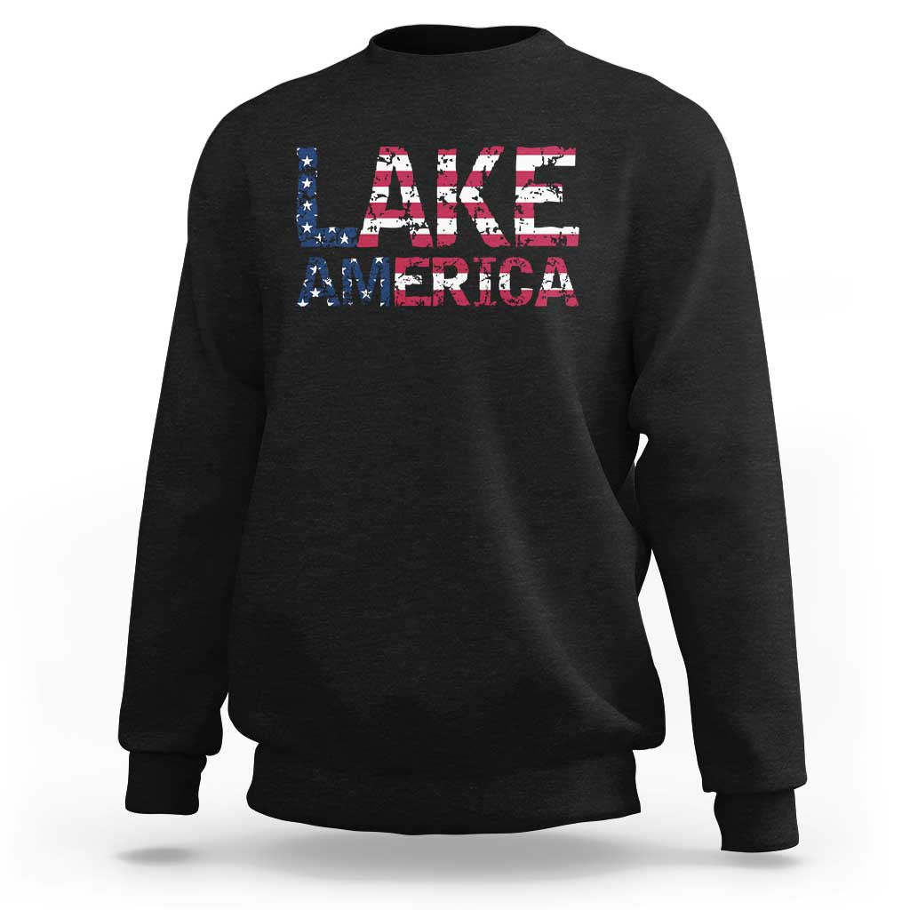 Lake America Est 2026 Patriotic American Flag Sweatshirt Distressed Bold Graphic USA Great Lakes Pride Gift