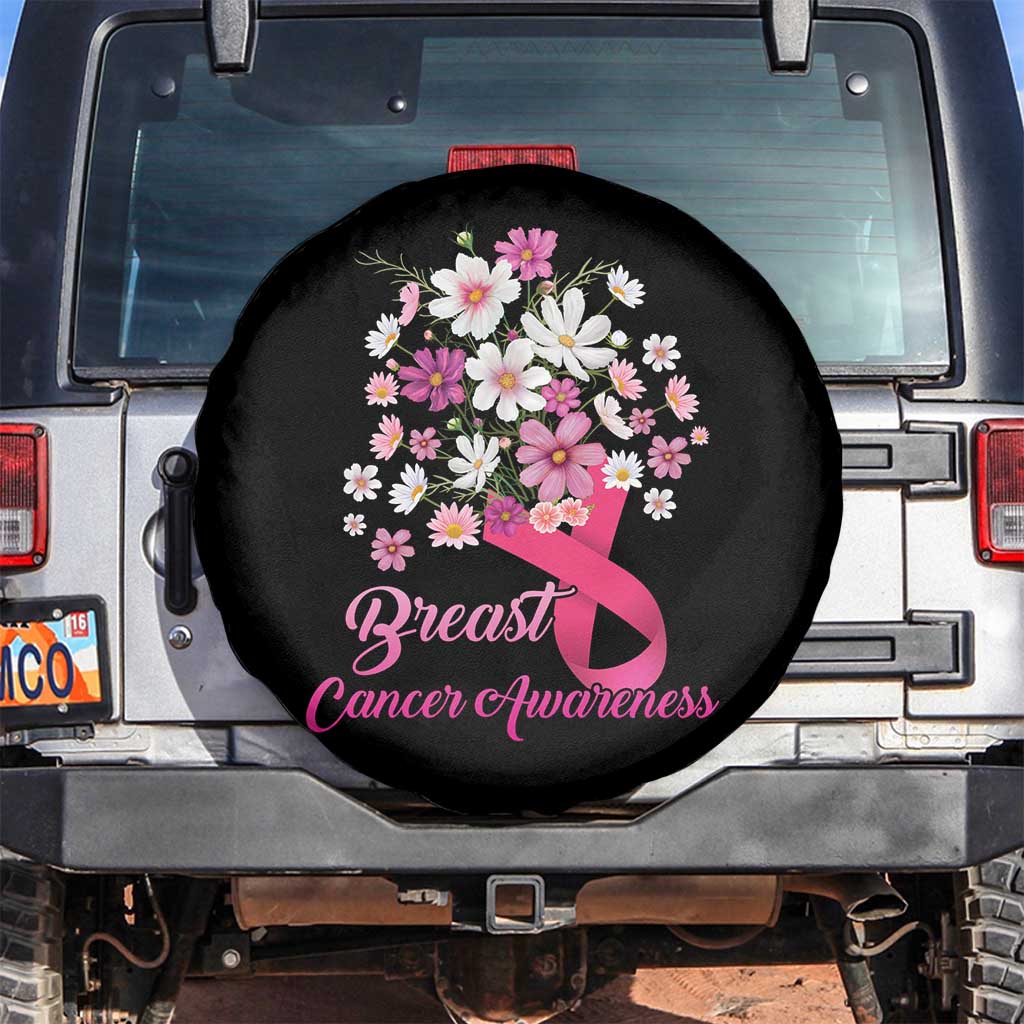 Breast Cancer Awareness Spare Tire Cover Pink Ribbon Flower Bouquet