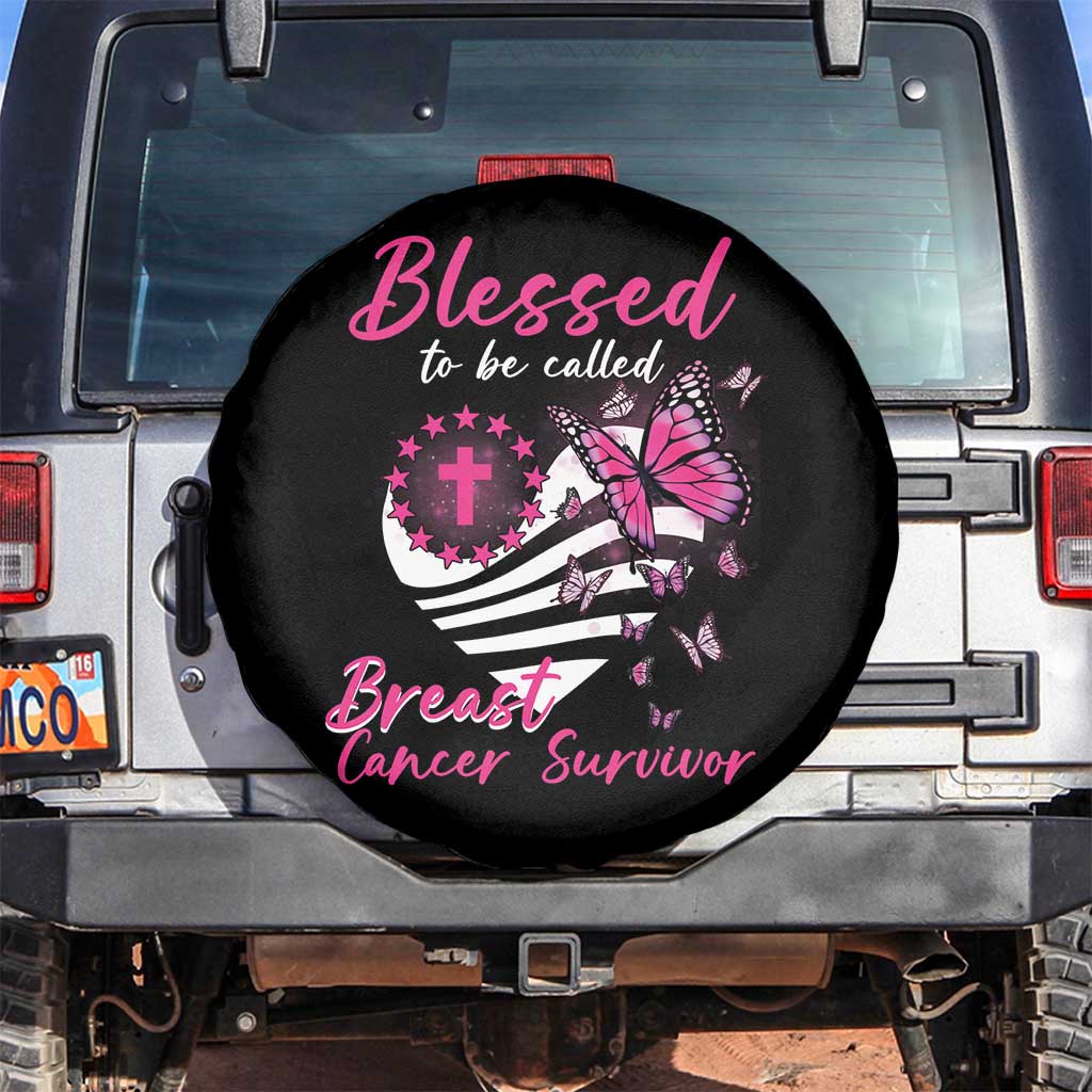 Breast Cancer Awareness Spare Tire Cover Blessed To Be Called Breast Cancer Survivor Pink Butterfly