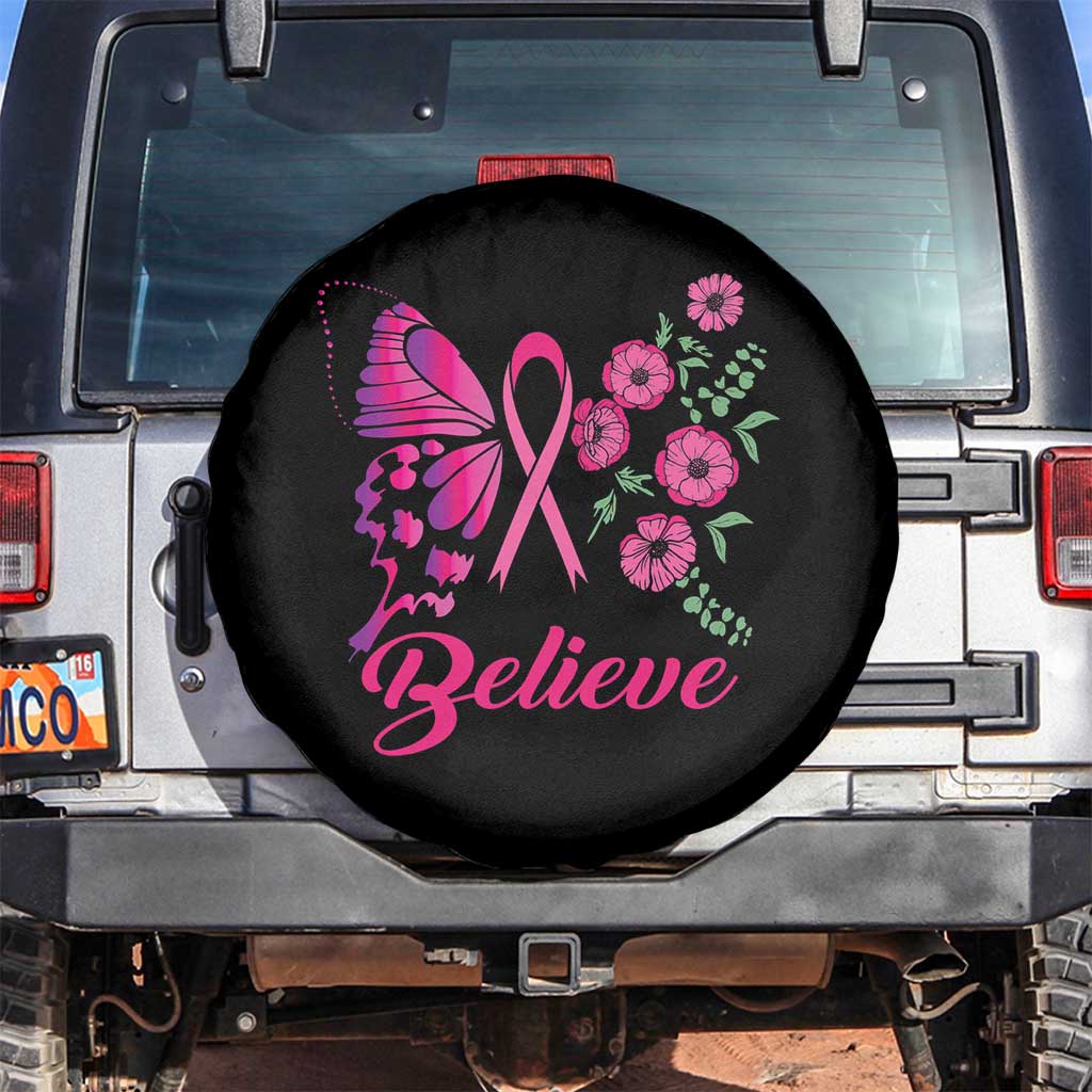 Breast Cancer Awareness Spare Tire Cover Believe Butterfly Flower Pink Ribbon Support Squad