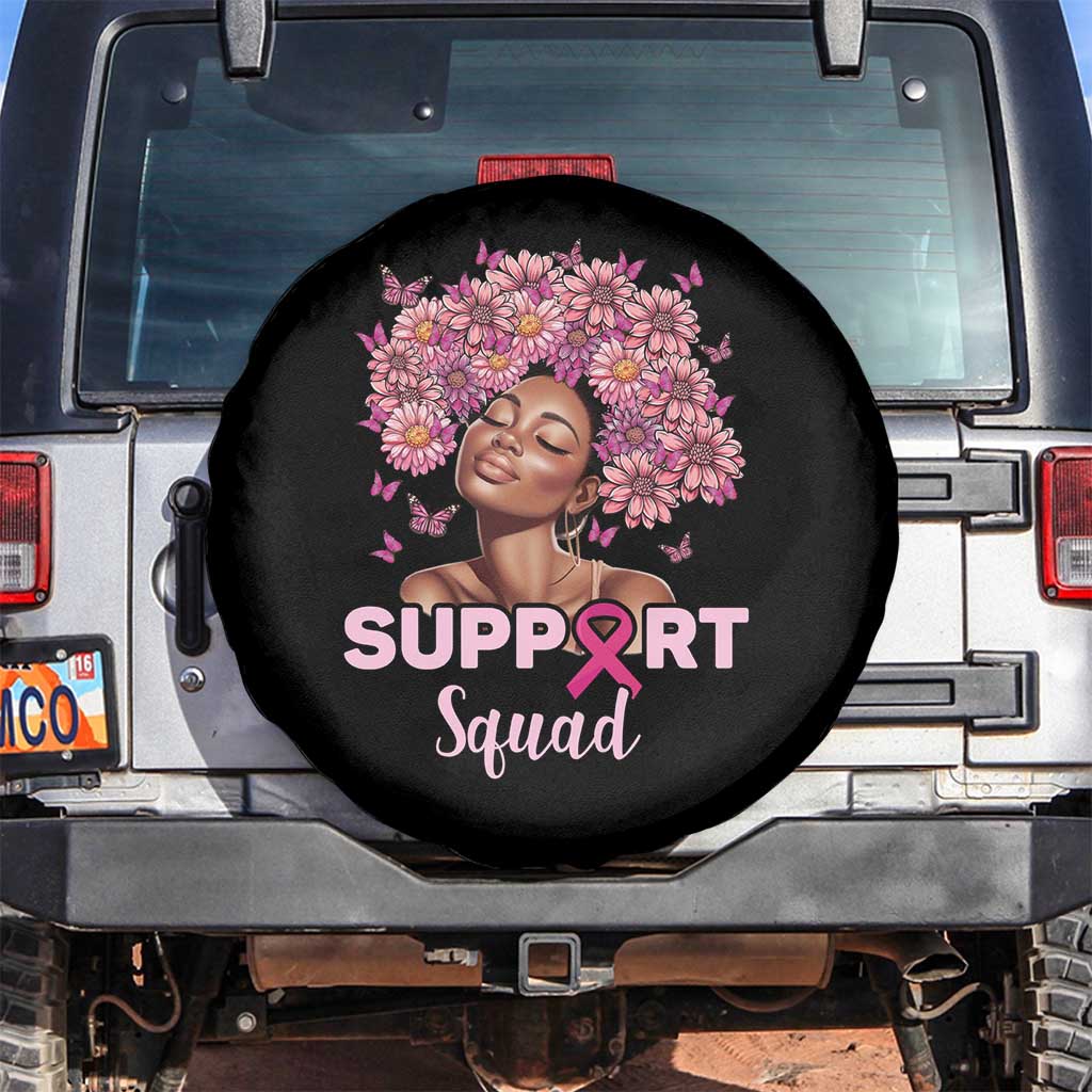 Breast Cancer Awareness Spare Tire Cover Support Squad Black Afro Women Pink Ribbon Sunflower