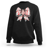 Black crewneck sweatshirt with large ribbon bow graphic on chest