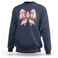 Navy crewneck sweatshirt with large ribbon bow graphic on chest