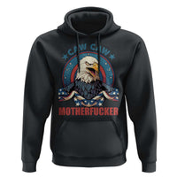 Black pullover hoodie with eagle graphic and bold slogan print, kangaroo pocket
