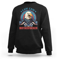 Black crewneck sweatshirt with eagle graphic and “MOTHERFUCKER” text
