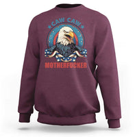 Maroon crewneck sweatshirt with eagle graphic and “MOTHERFUCKER” text