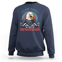 Navy crewneck sweatshirt with eagle graphic and “MOTHERFUCKER” text