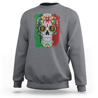 Charcoal gray sweatshirt with colorful sugar skull graphic on front