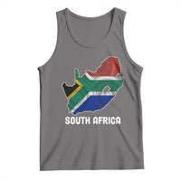 Gray tank top with South Africa flag map graphic and “SOUTH AFRICA” text
