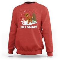 Red Christmas sweatshirt with gingerbread graphic and “OH SNAP!” text