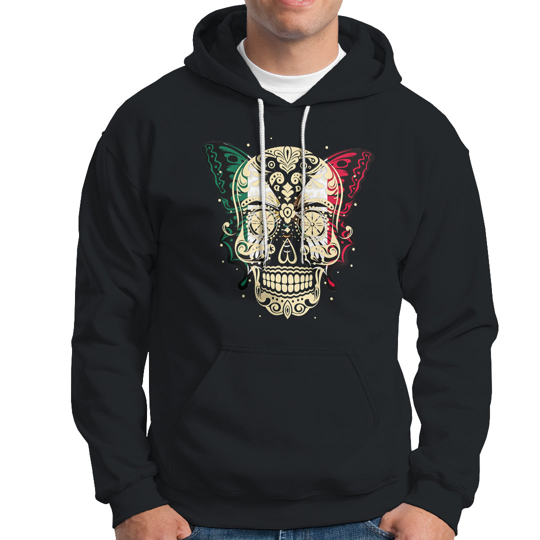 Mexican Sugar Skull Hoodie Mexico Flag Butterfly Latino Hispanic Heritage - Wonder Print Shop