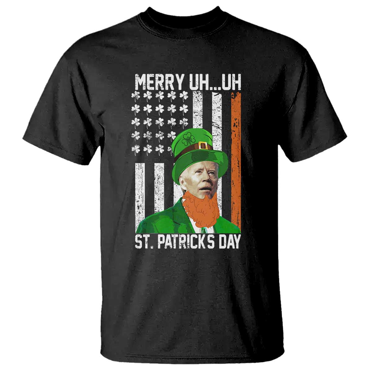 Funny Biden St Patricks Day T Shirt Merry 4th of Saint Patrick Uh Uh Leprechaun American Flag - Wonder Print Shop