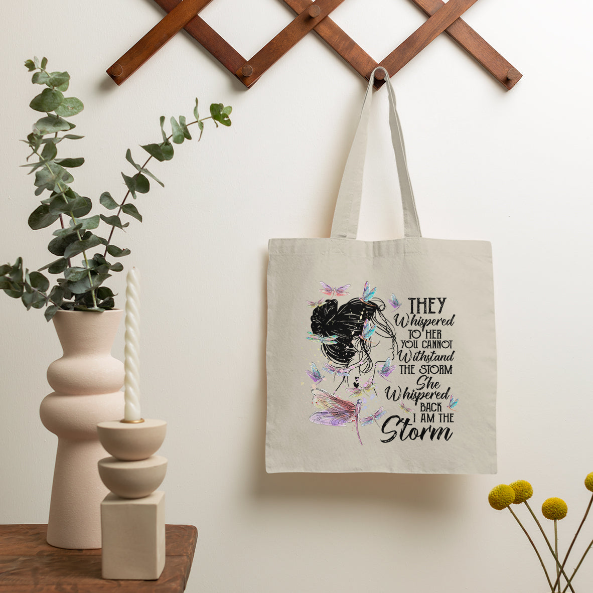 She Whispered Back I Am The Storm Dragonflies Tote Bag for Women, Dragonfly Tote Bag, Dragonfly Gift, Insect Lover, Spiritual Tote Bag Tote Bag - Wonder Print Shop