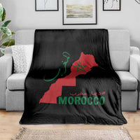 Morocco Map Dima Maghrib with Arabic Calligraphy Throw Blanket Maghreb Traditional Moroccan Roots Graphic