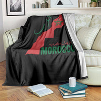 Morocco Map Dima Maghrib with Arabic Calligraphy Throw Blanket Maghreb Traditional Moroccan Roots Graphic