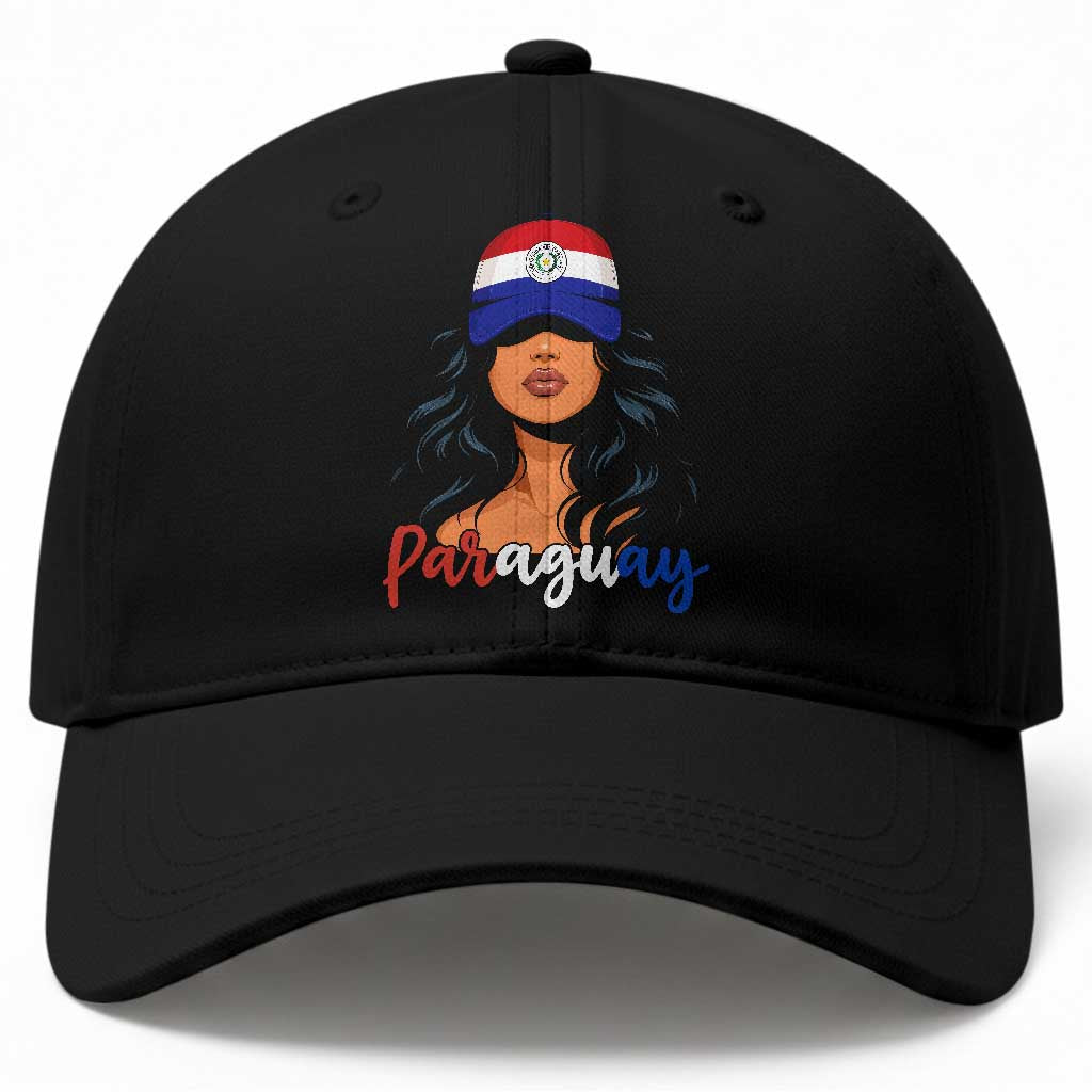 Proud Paraguayan Woman Melanin Curls Afro Latina Baseball Cap Paraguay Flag Roots Hispanic Heritage Pride