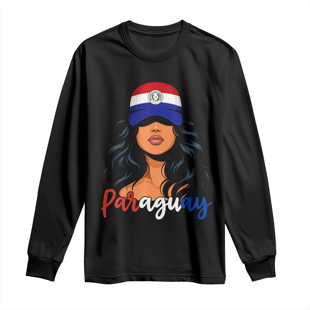 Proud Paraguayan Woman Melanin Curls Afro Latina Long Sleeve Shirt Paraguay Flag Roots Hispanic Heritage Pride