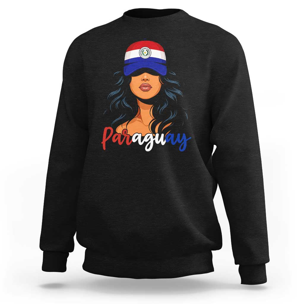 Proud Paraguayan Woman Melanin Curls Afro Latina Sweatshirt Paraguay Flag Roots Hispanic Heritage Pride