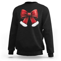 Black sweatshirt with red coquette bow and white furry trim on the chest