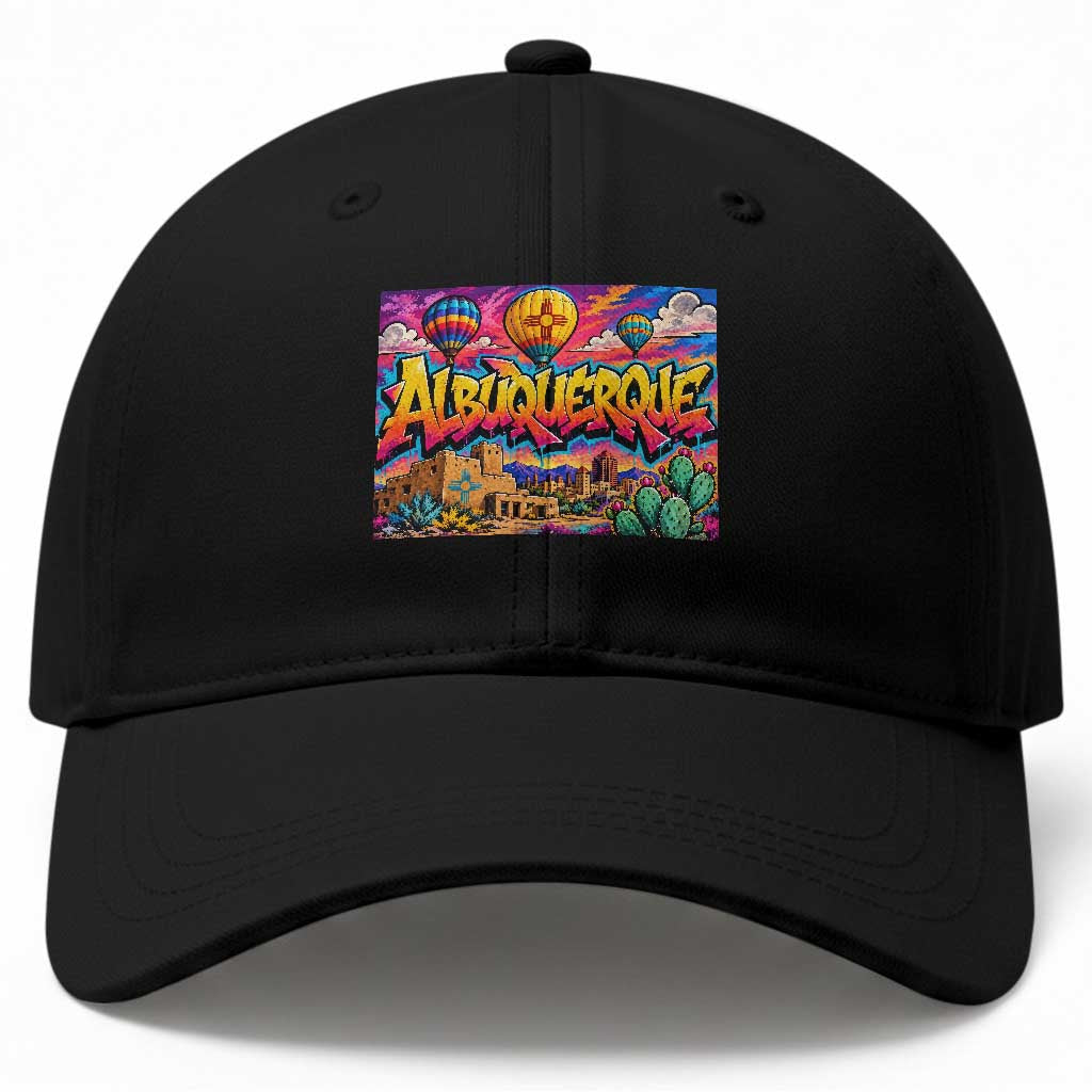 Albuquerque Hot Air Balloon Graffiti Street Art Baseball Cap New Mexico Festival Travel Pueblo City Skyline