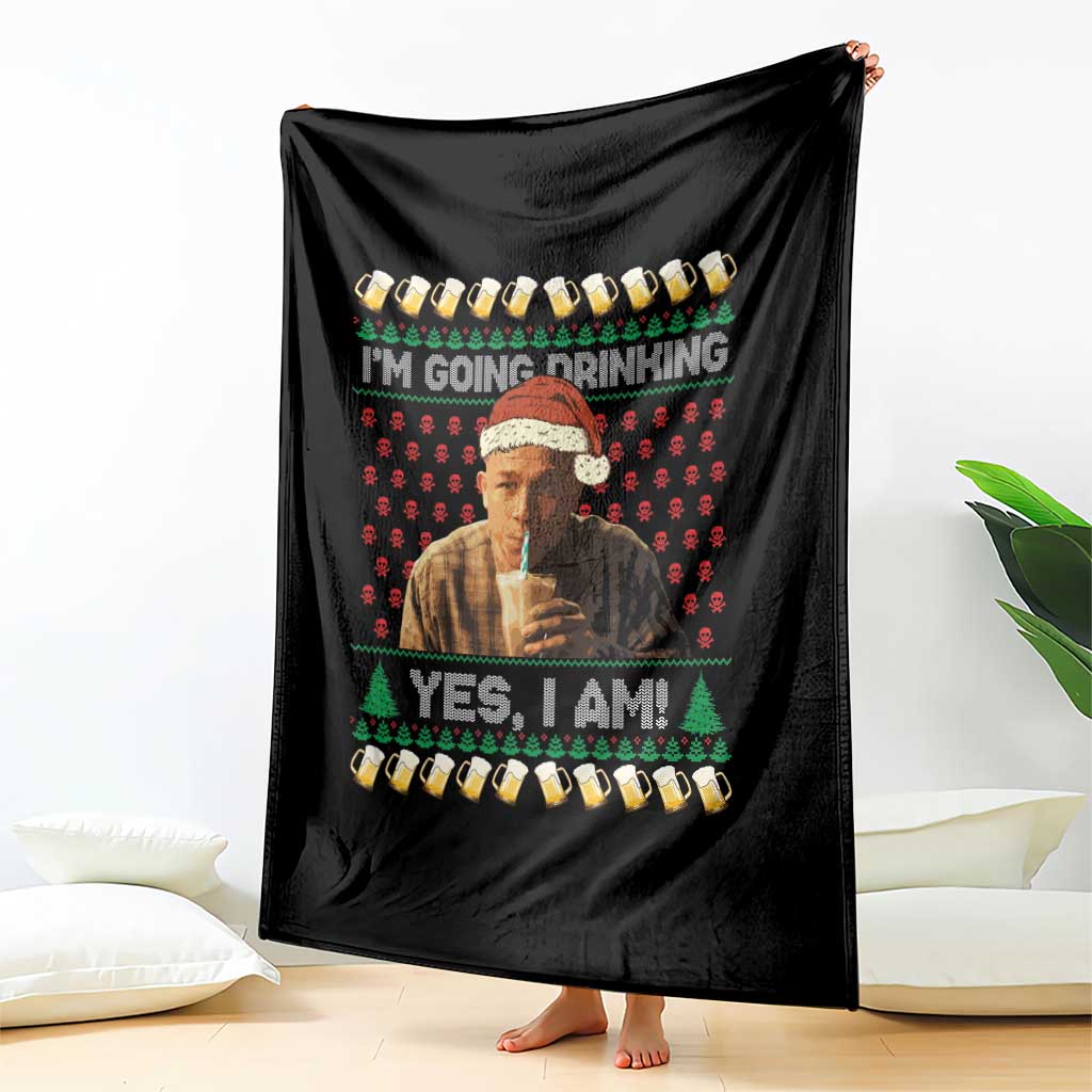 Funny Ed Gein Drinking Wine Throw Blanket Im Going Drinking Yes I Am Christmas Meme - Wonder Print Shop