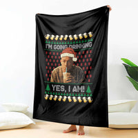 Funny Ed Gein Drinking Wine Throw Blanket Im Going Drinking Yes I Am Christmas Meme - Wonder Print Shop