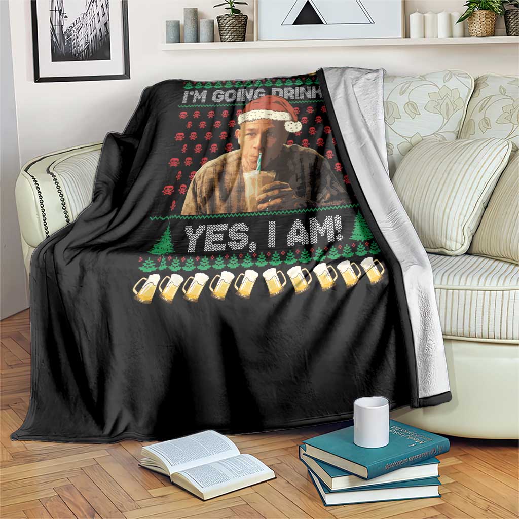 Funny Ed Gein Drinking Wine Throw Blanket Im Going Drinking Yes I Am Christmas Meme - Wonder Print Shop