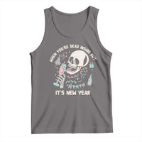 Dark gray skeleton graphic tank top with sleeveless scoop neck